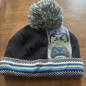 The Children’s Place Black Beanie with Game Controller Design L/XL (8+)